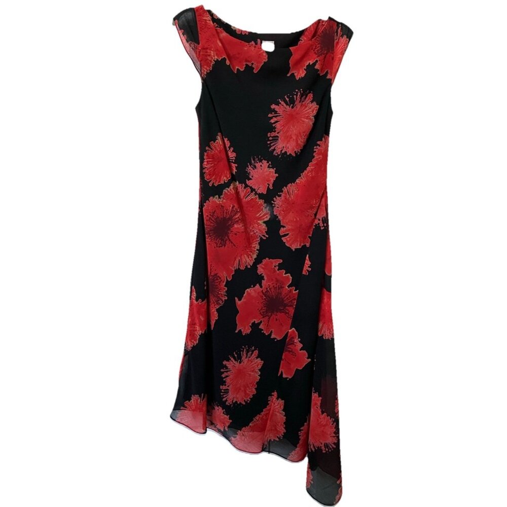 Y2K Jag Dress Womens Red Black‎ Floral Asymmetrical Fairy Grunge Whimsigoth